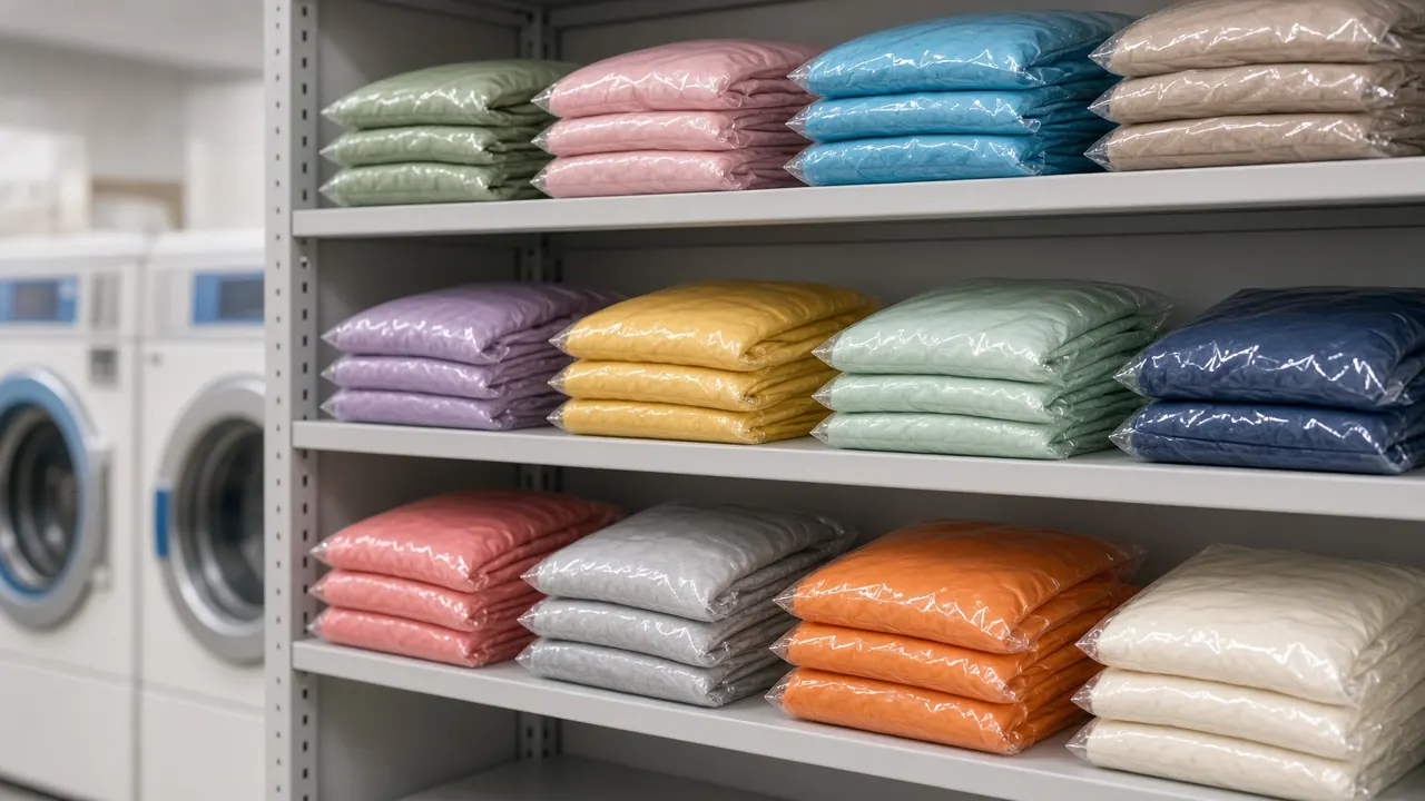 Deretan mesin cuci di ruang laundry yang terang